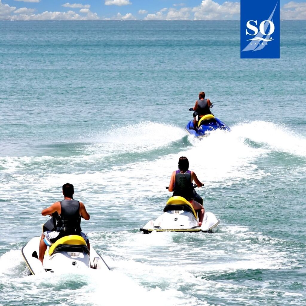 Family taking out 3 jet ski for a day of fun on the waves in Estepona