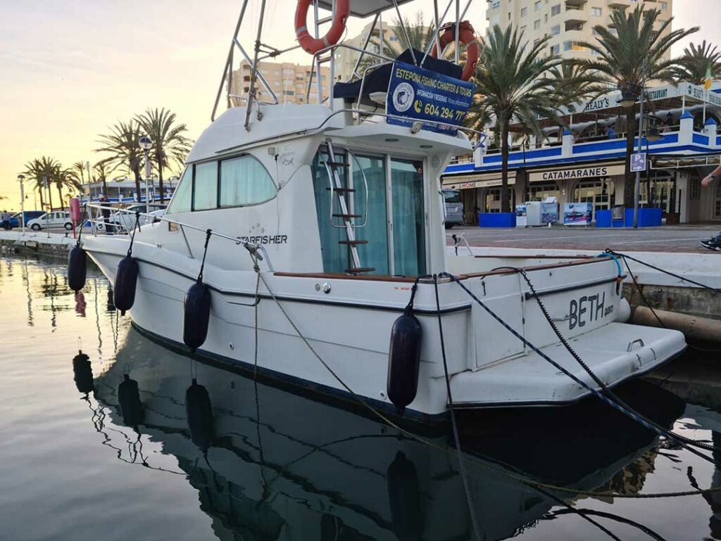 Fishing boat available to rent and for fishing trips in Estepona.